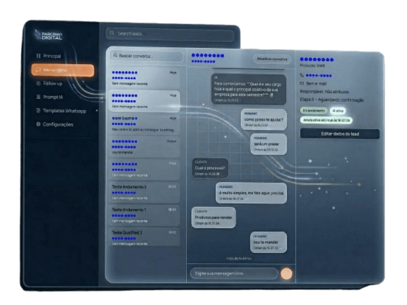 Tela original do SDR-IA com histórico de mensagens em tempo real e auditoria da conversa.
